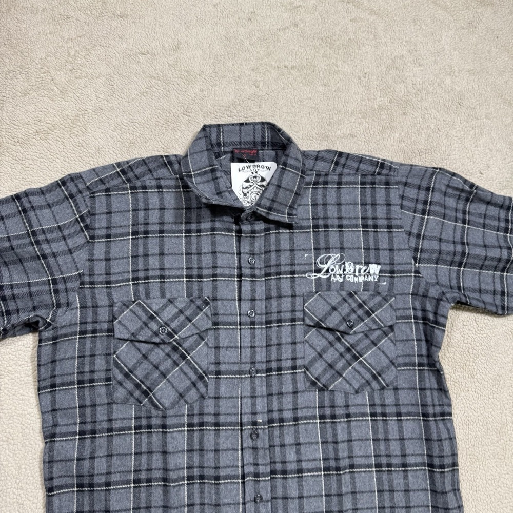 Lowbrow Art Company Shirt Mens Medium Plaid Button-Up Flannel Low Life Skull NEW - Picture 3 of 16